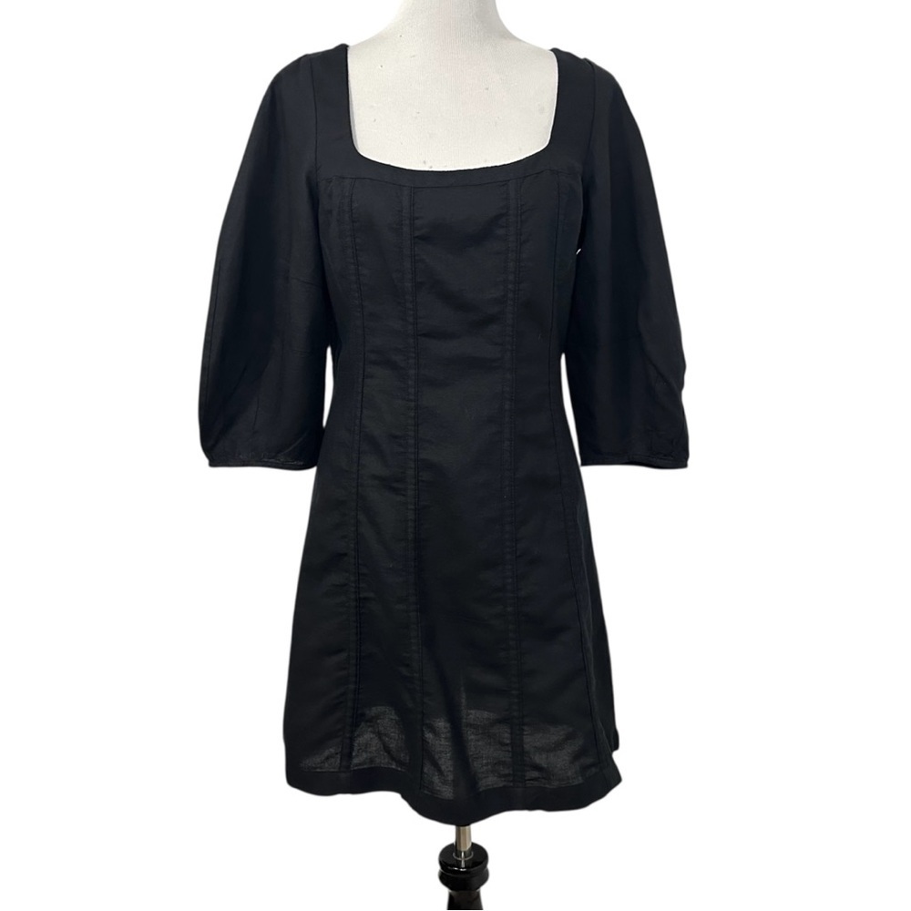 Banana Republic Factory Womens Linen Blend Square Neck Mini Dress Sz 8 Black